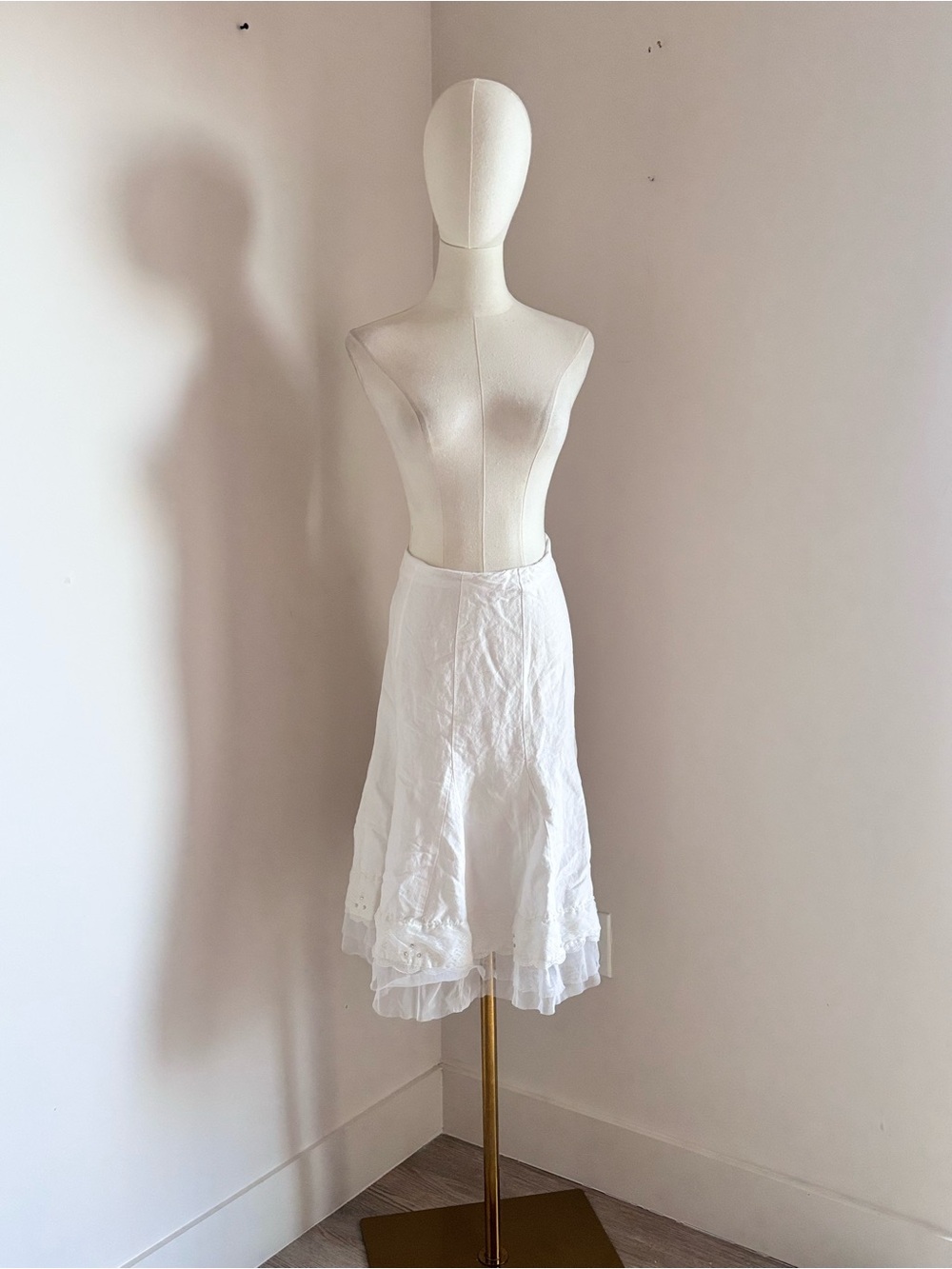Sherry Taylor White Ramie Eyelet Lace Ruffle Midi Skirt 1X